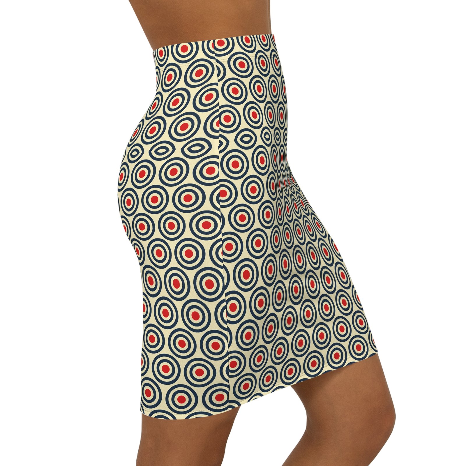 Retro Target Circle Pattern Pencil Skirt | Geometric Mod Print - Image 4