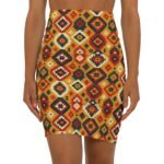 Southwestern Kilim Diamond Pattern Pencil Skirt | Tribal Aztec Print