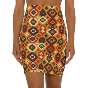 Southwestern Kilim Diamond Pattern Pencil Skirt | Tribal Aztec Print