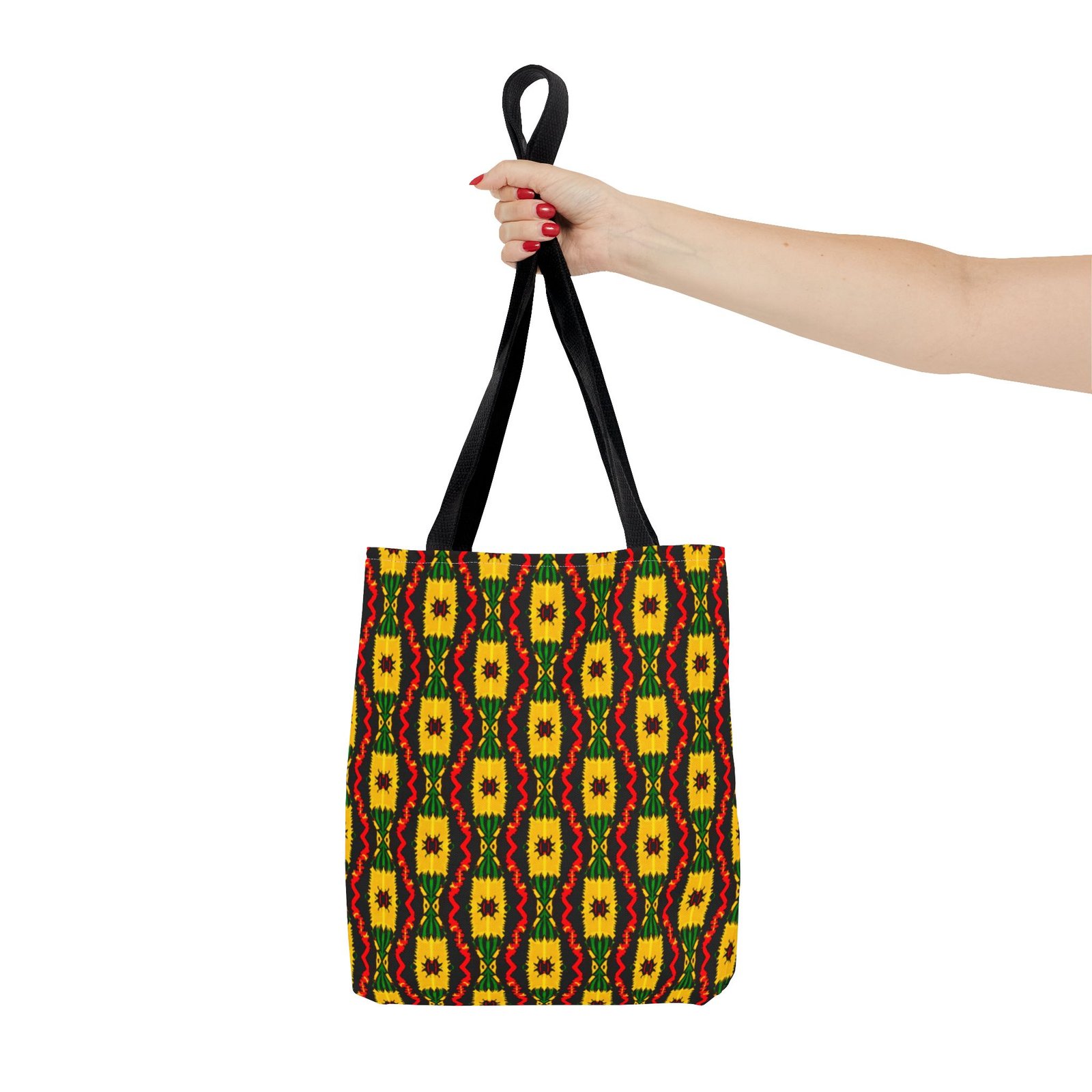 African Geometric Pattern Tote Bag | Yellow Red Green Print - Image 4