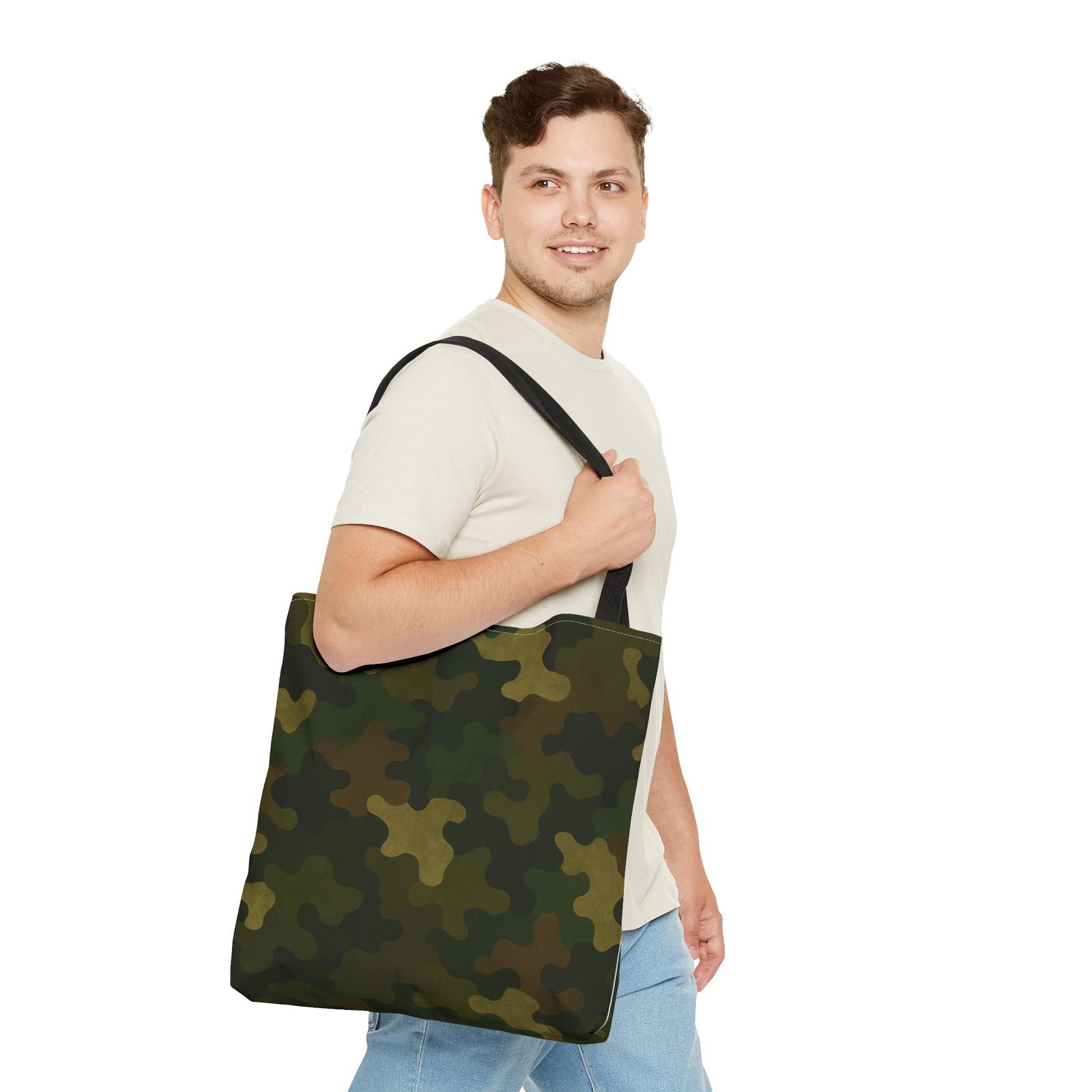 Green Camo Pattern Tote Bag | All-Over Print Canvas Tote - Image 11