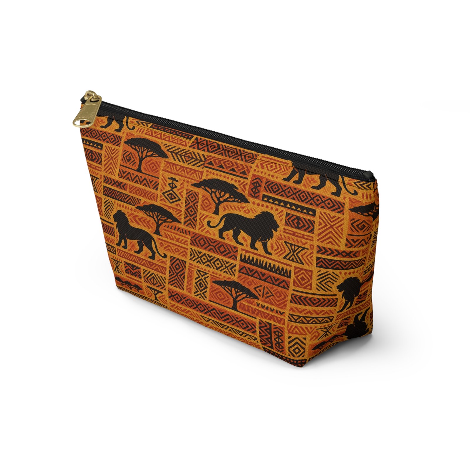 African Safari Lion Pattern Accessory Pouch | T-Bottom Cosmetic Bag - Image 11