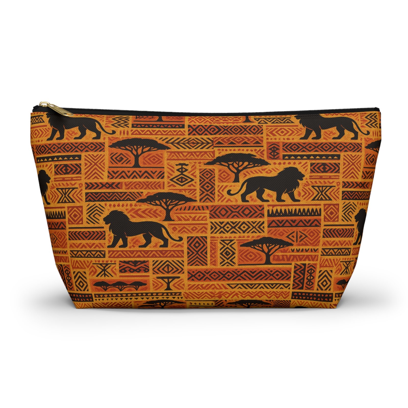 African Safari Lion Pattern Accessory Pouch | T-Bottom Cosmetic Bag