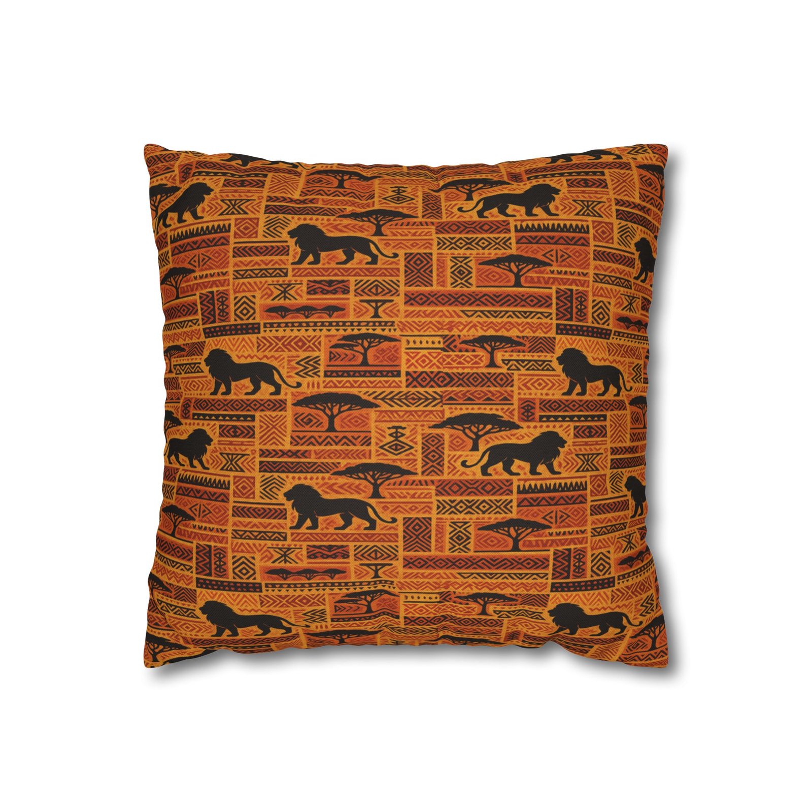 African Safari Pattern Pillowcase | Lion Silhouette Square Pillow - Image 2