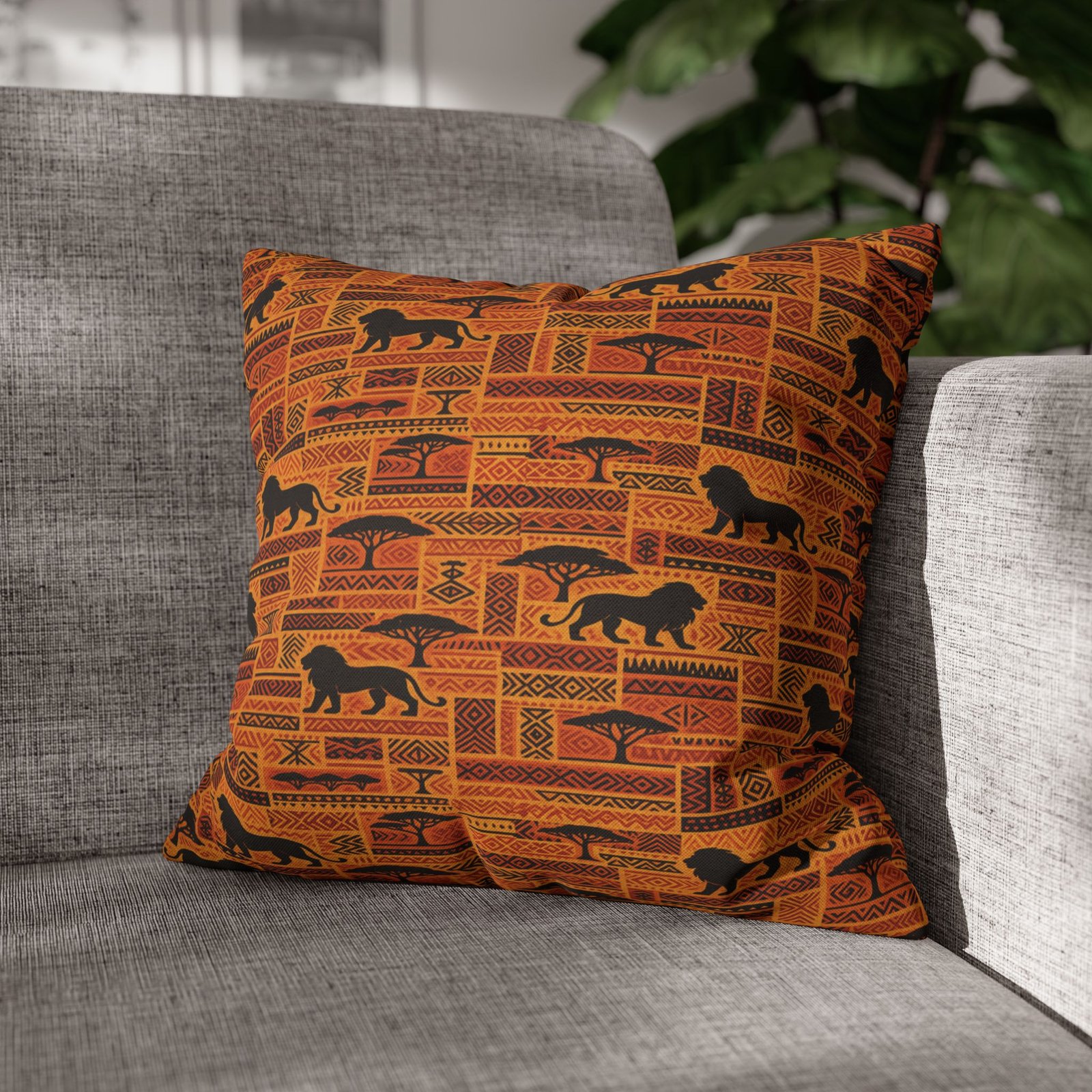 African Safari Pattern Pillowcase | Lion Silhouette Square Pillow - Image 11