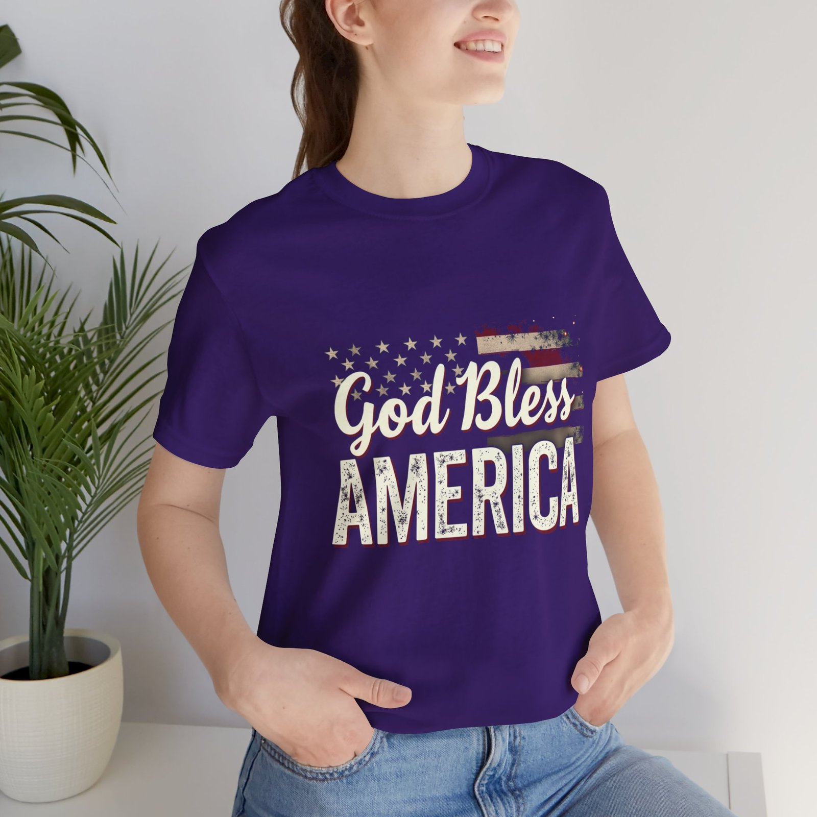 God Bless America Tee, Patriotic Unisex Jersey Short Sleeve Shirt for Independence Day, Memorial Day, and Everyday Wear, American - Image 23