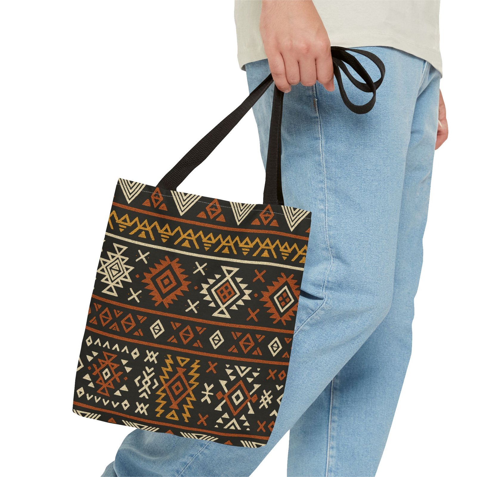 Southwestern Aztec Pattern Tote Bag | Tribal Geometric All-Over Print, Boho Chic Shoulder Bag, Ethnic Market Tote, Colorful Handbag, - Image 3