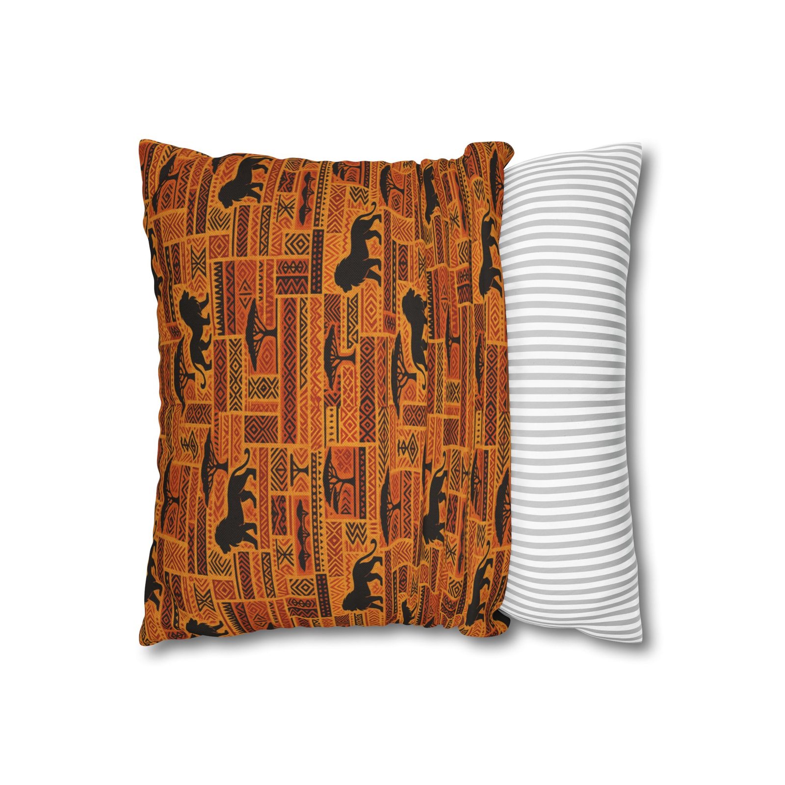 African Safari Pattern Pillowcase | Lion Silhouette Square Pillow - Image 5