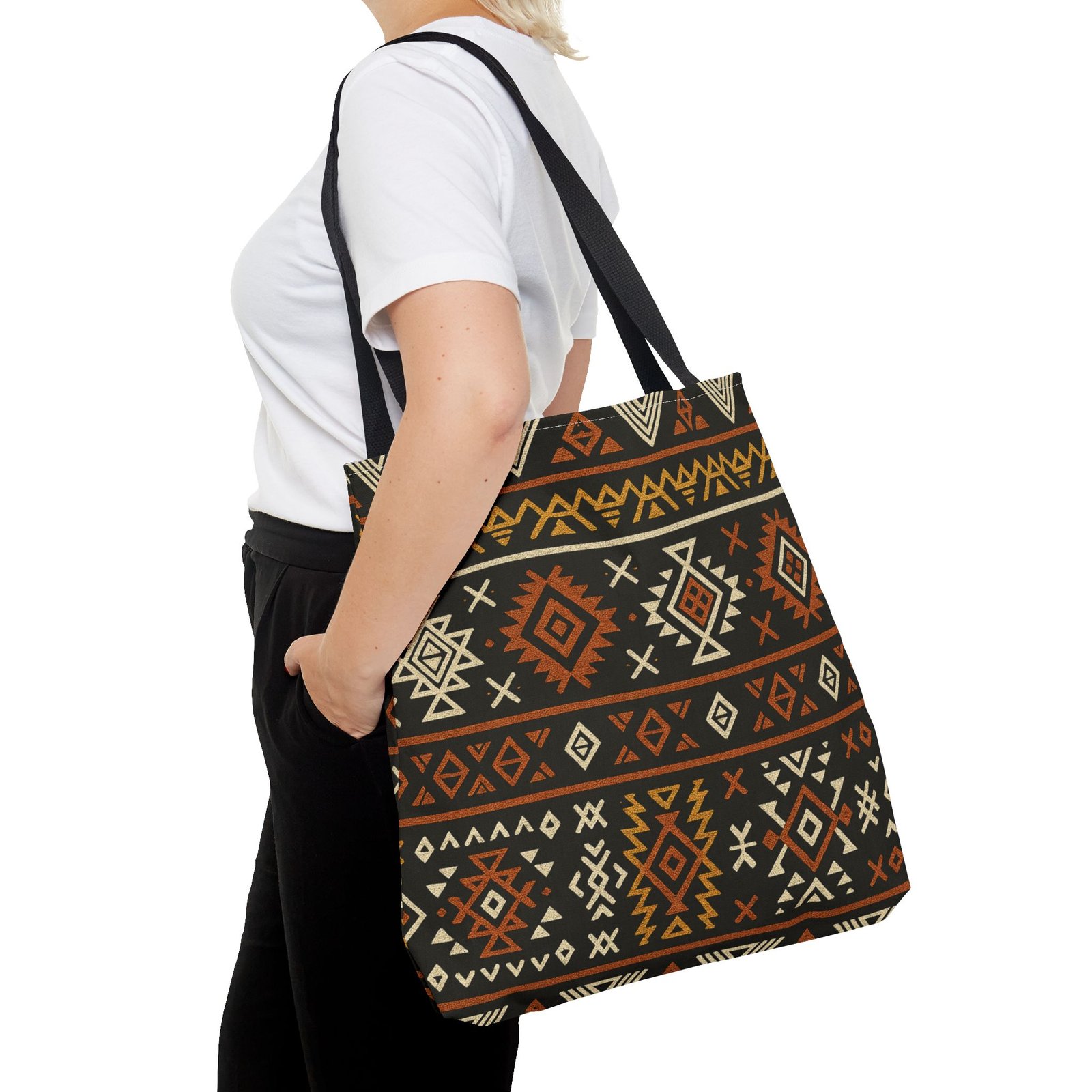 Southwestern Aztec Pattern Tote Bag | Tribal Geometric All-Over Print, Boho Chic Shoulder Bag, Ethnic Market Tote, Colorful Handbag, - Image 12