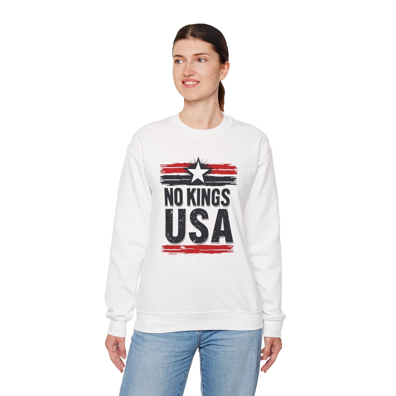 No Kings USA Unisex Sweatshirt, Patriotic Graphic Pullover, Political Statement Jumper, American Pride Apparel, USA Flag Crewneck, Activist - Image 8