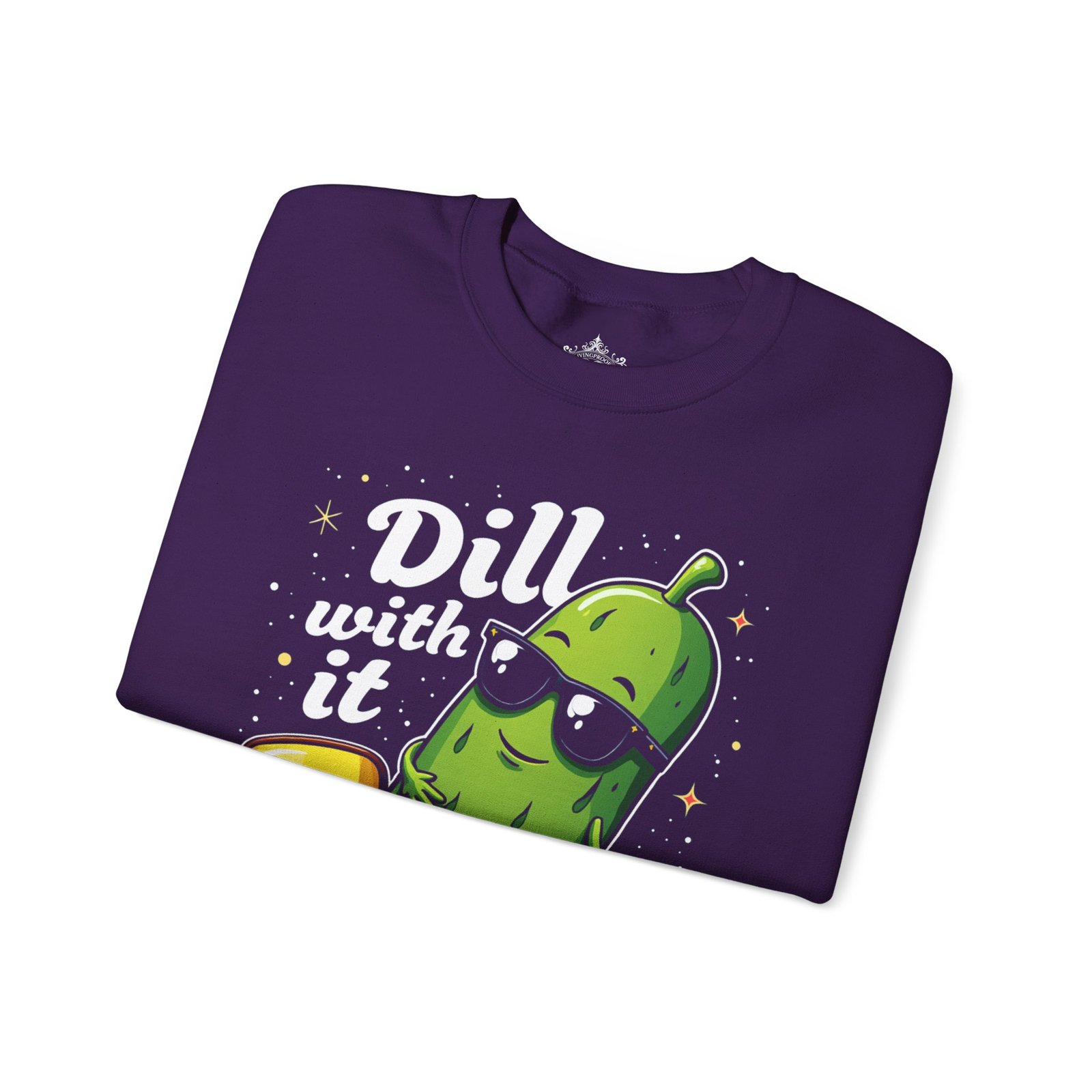 Dill With It pickle character Crewneck Sweatshirt | pickleball, funny pun - Image 28
