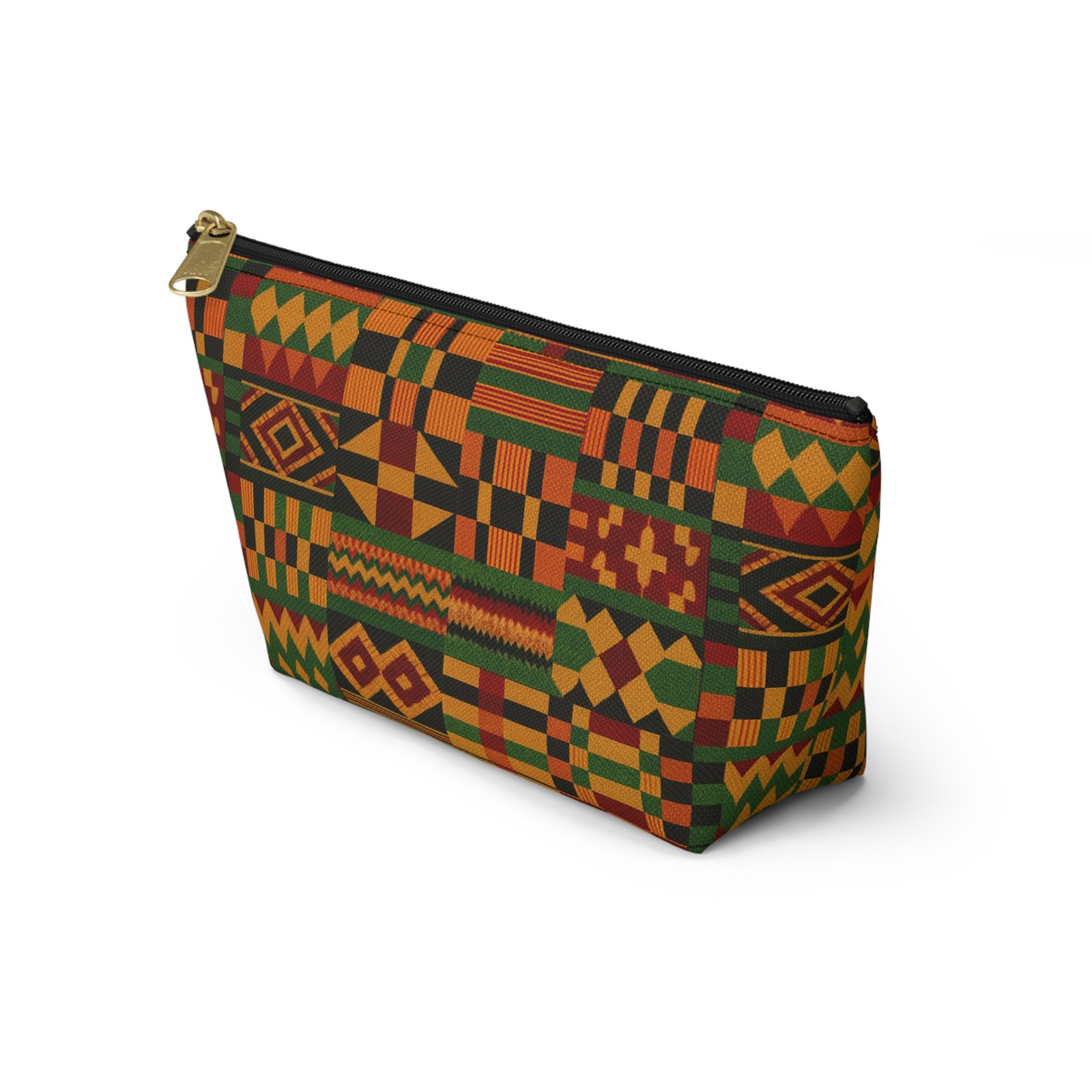 Kente Pattern Accessory Pouch | T-Bottom Makeup Bag, African Print - Image 11
