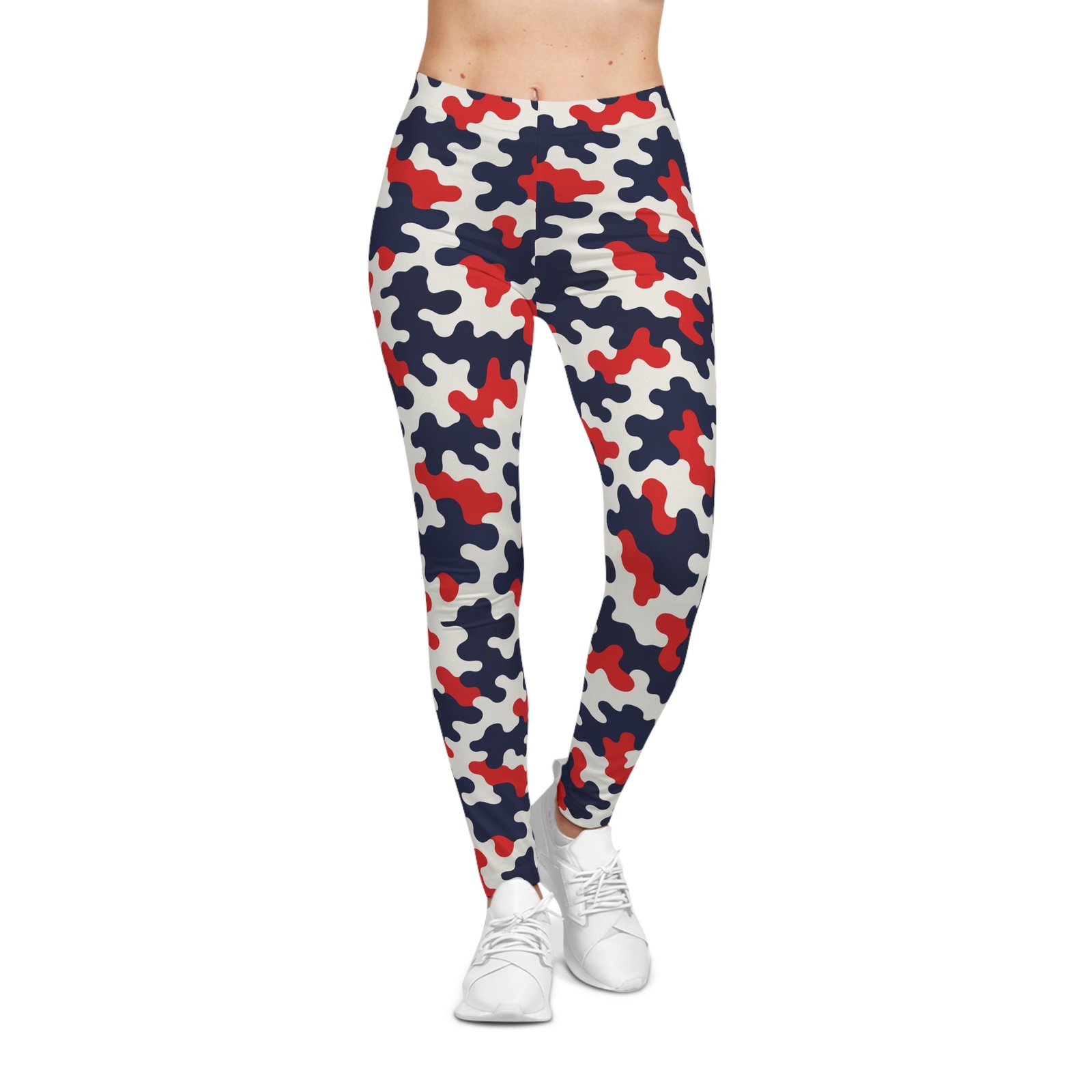 Red Navy Abstract Camouflage Leggings | All-Over-Print Leggings - Image 4