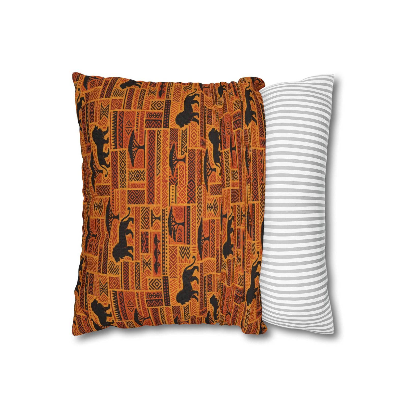 African Safari Pattern Pillowcase | Lion Silhouette Square Pillow - Image 3