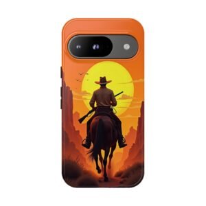 Google Pixel 9 Western Sunset Phone Case, Cowboy Phone Cover, Tough Phone Case, Unique Gift for Him, Outdoor and Adventure Accessories