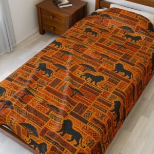 African Safari Lion Pattern Blanket | Velveteen Plush Throw