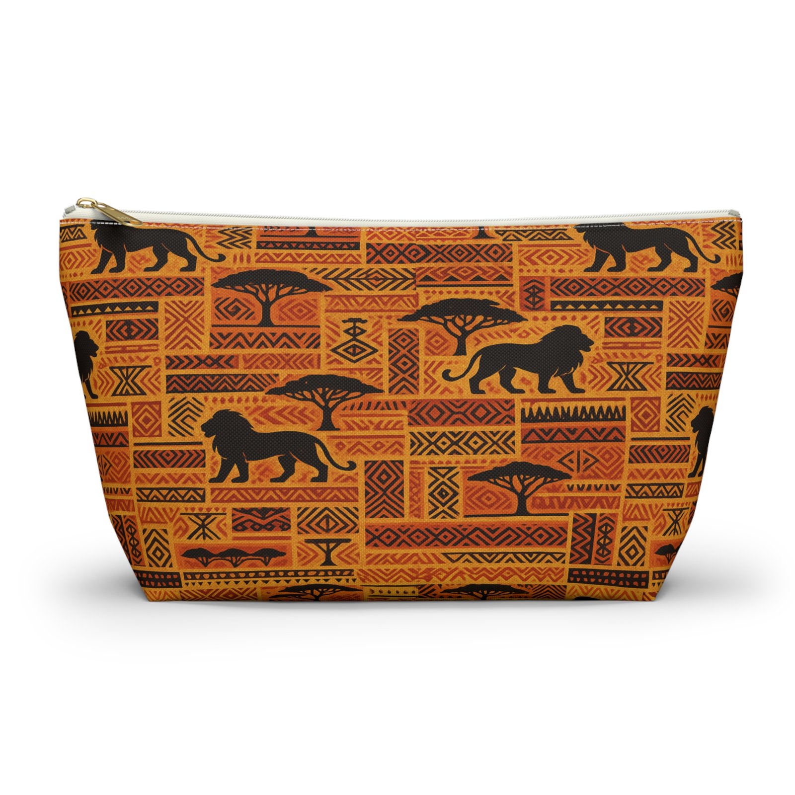African Safari Lion Pattern Accessory Pouch | T-Bottom Cosmetic Bag - Image 5