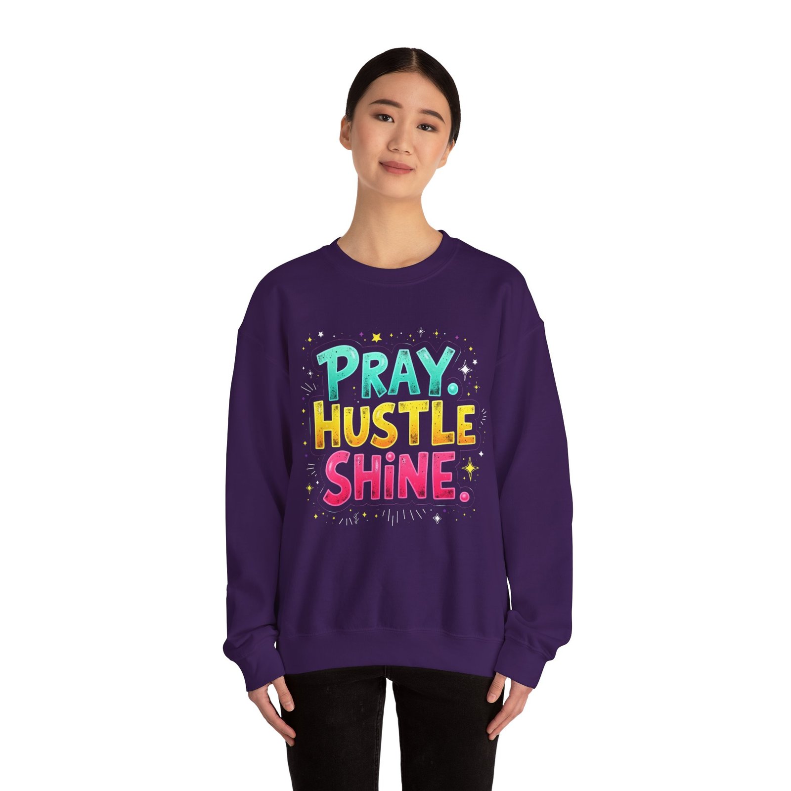 Pray Hustle Shine Crewneck Sweatshirt | Motivational Gift, Cozy Attire, Unisex Sweater, Spiritual Vibes, Everyday Wear - Image 12