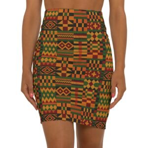 Kente Print Pencil Skirt, African Pattern Mid-Waist Skirt
