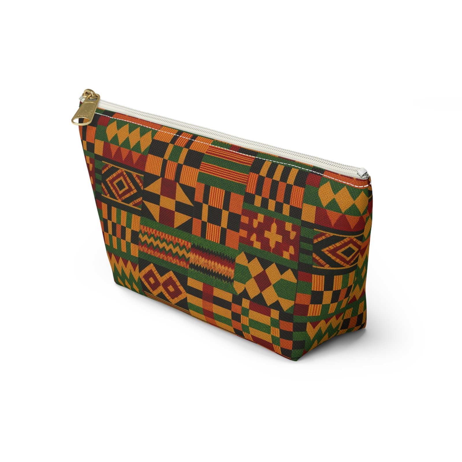 Kente Pattern Accessory Pouch | T-Bottom Makeup Bag, African Print - Image 15