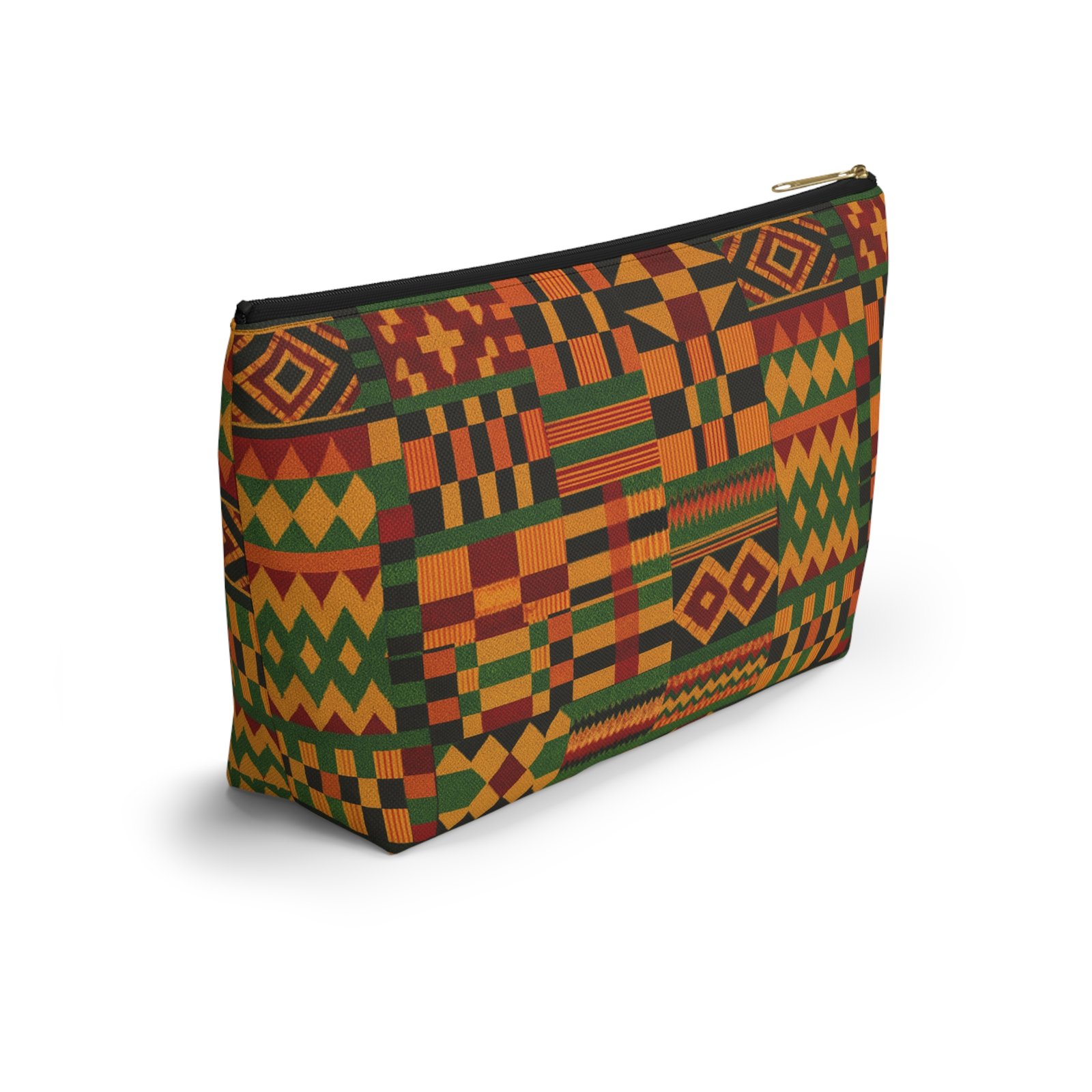 Kente Pattern Accessory Pouch | T-Bottom Makeup Bag, African Print - Image 4