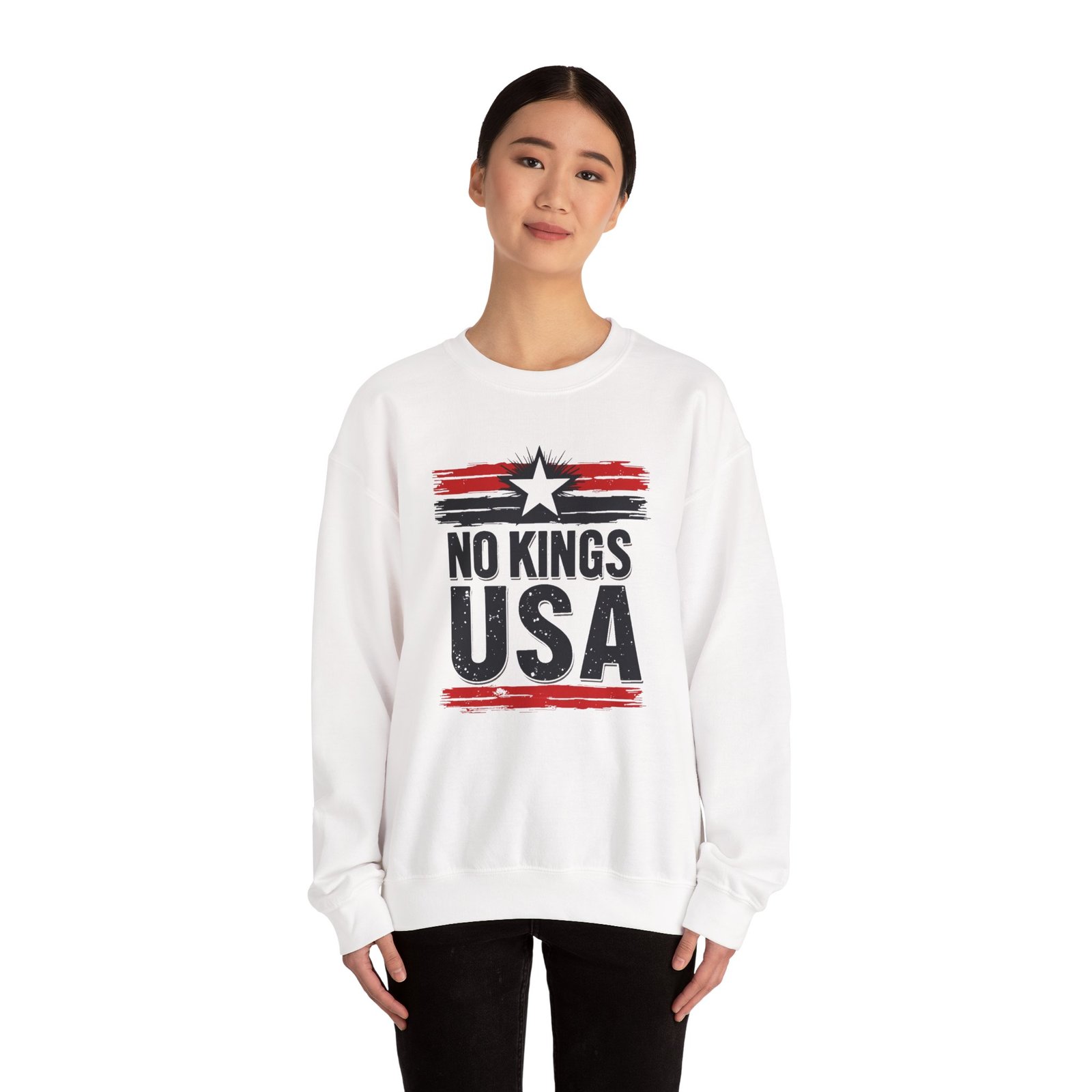 No Kings USA Unisex Sweatshirt, Patriotic Graphic Pullover, Political Statement Jumper, American Pride Apparel, USA Flag Crewneck, Activist - Image 7
