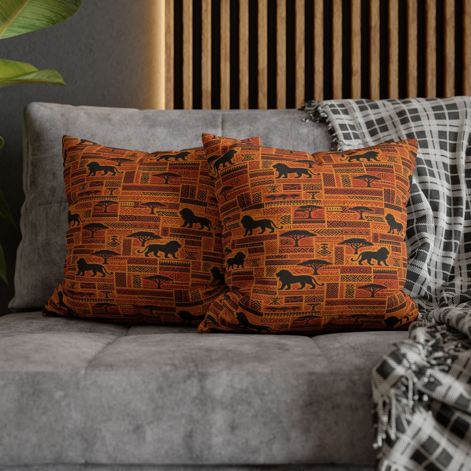 African Safari Pattern Pillowcase | Lion Silhouette Square Pillow - Image 12