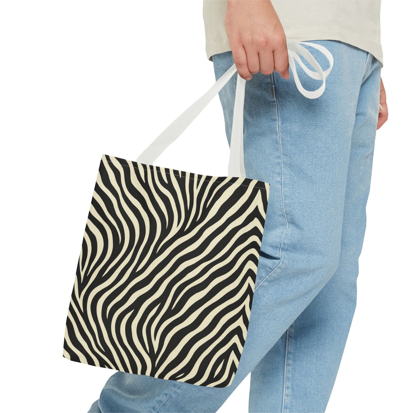 Zebra Stripe Pattern Tote Bag | Animal Print, Black White, All-Over Print - Image 15