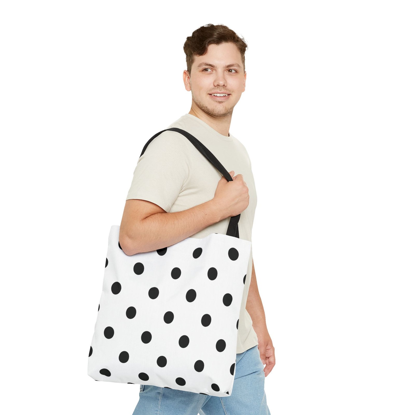 Black Polka Dot Tote Bag | All-Over Print - Image 11