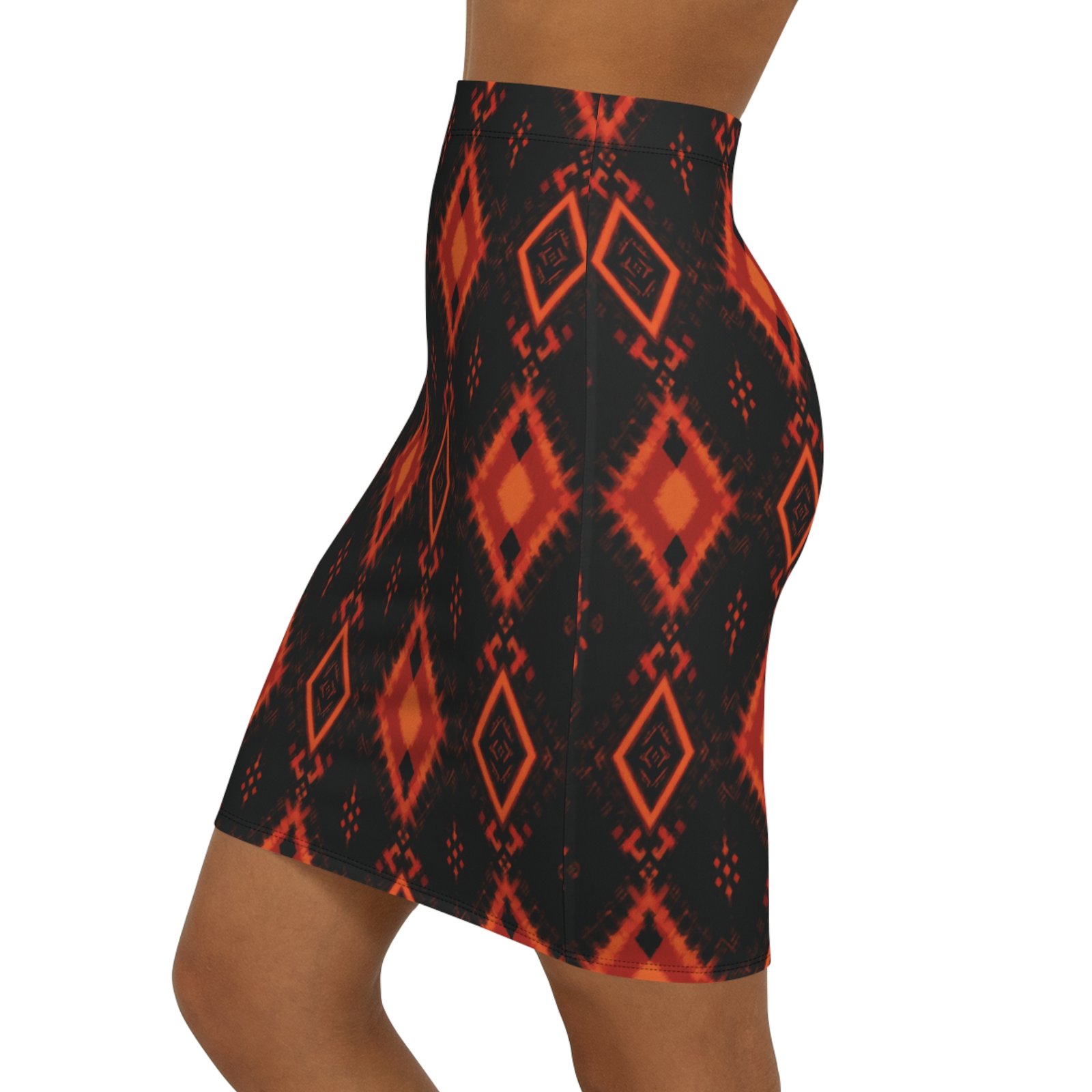 Red Black Aztec Diamond Pattern Pencil Skirt - Image 3