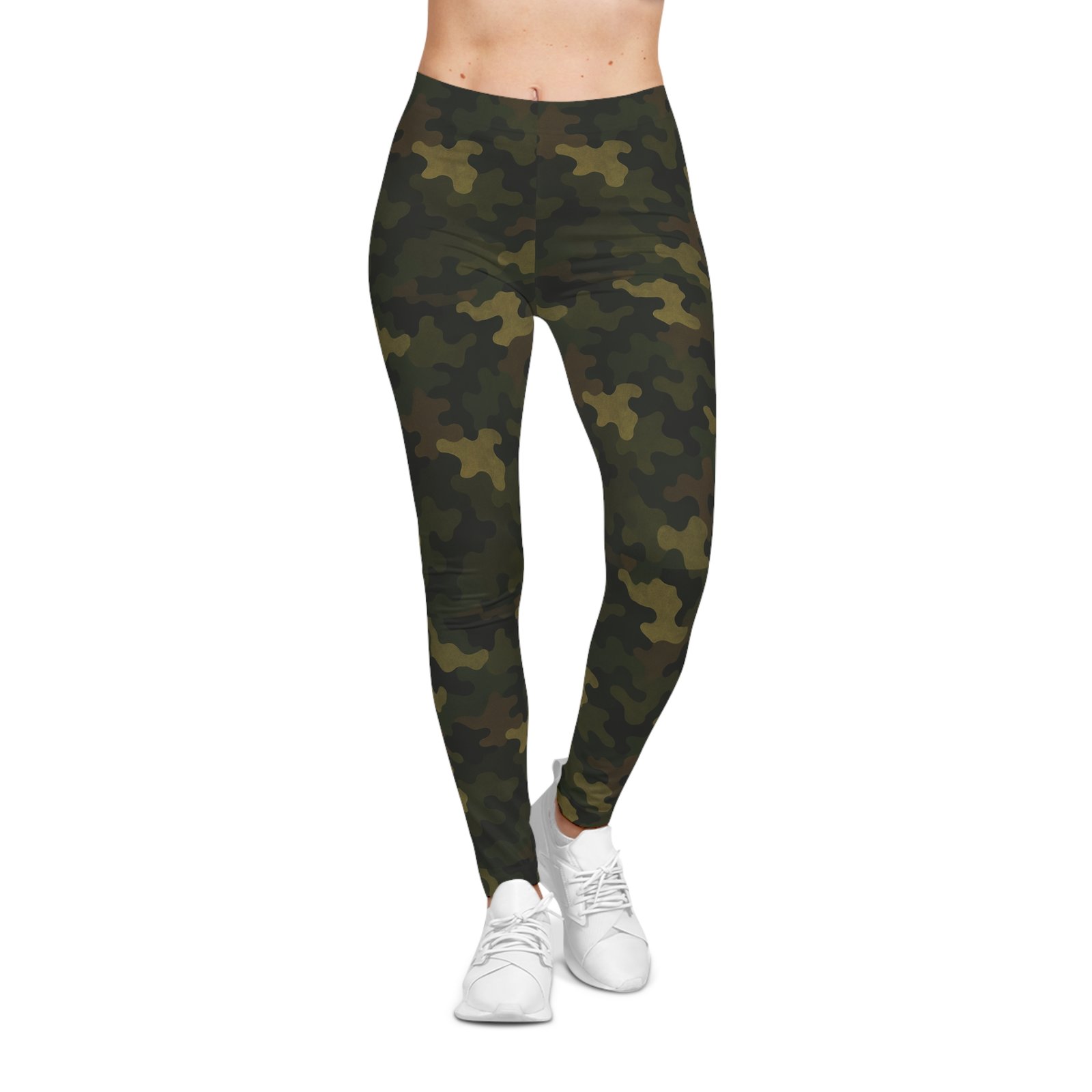 Green Camo Pattern Leggings | All-Over Print Camouflage Leggings - Image 4