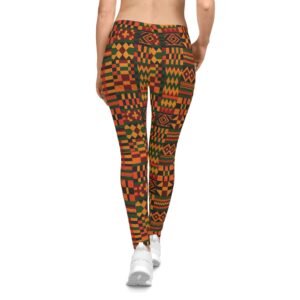 Kente Print Leggings, African Print Yoga Pants, Women's Stretchy Leggings, Ethnic Pattern Athleisure Wear, Colorful Workout Tights