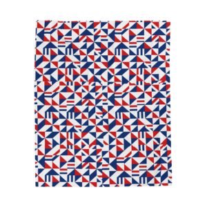 Geometric Red Blue Triangle Pattern Velveteen Plush Blanket | Nautical Modern Throw