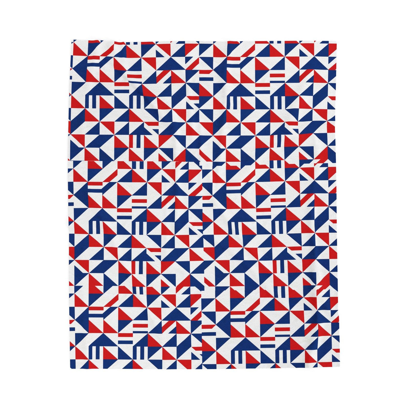 Geometric Red Blue Triangle Pattern Velveteen Plush Blanket | Nautical Modern Throw