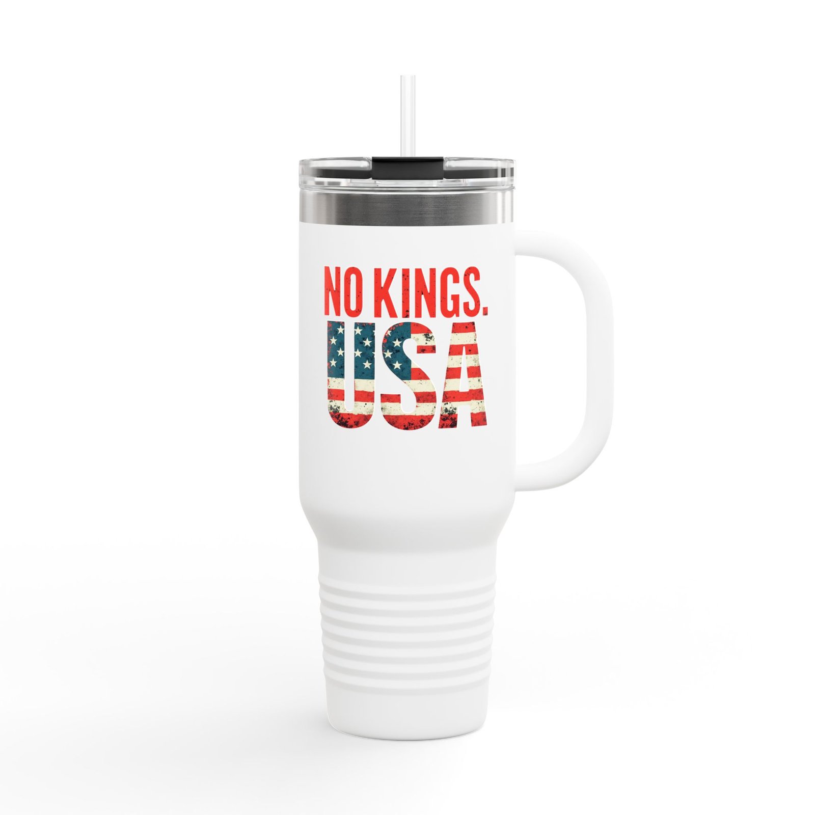 No Kings USA Travel Mug | Patriotic American Flag Text 40oz Insulated Tumbler - Image 5