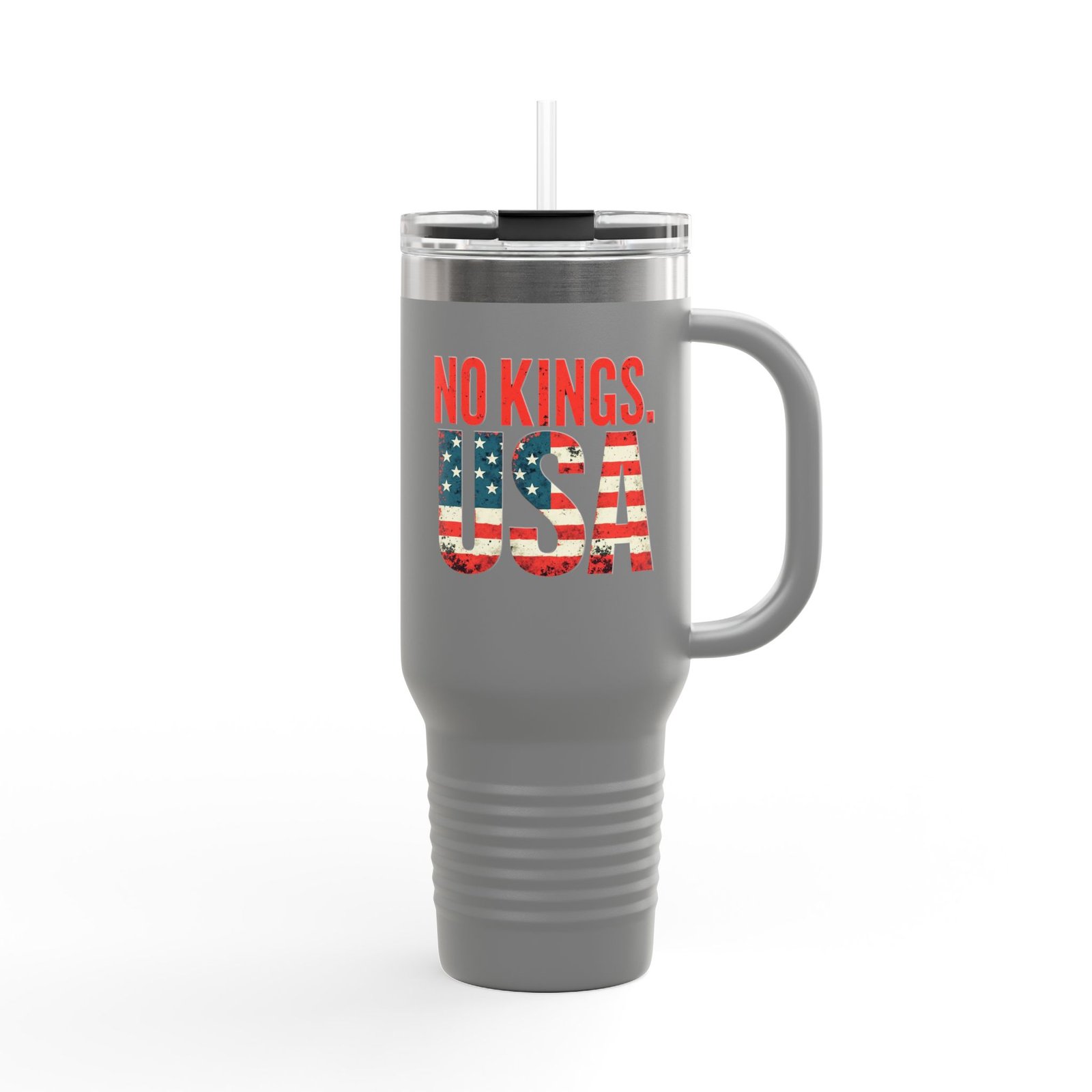 No Kings USA Travel Mug | Patriotic American Flag Text 40oz Insulated Tumbler - Image 11