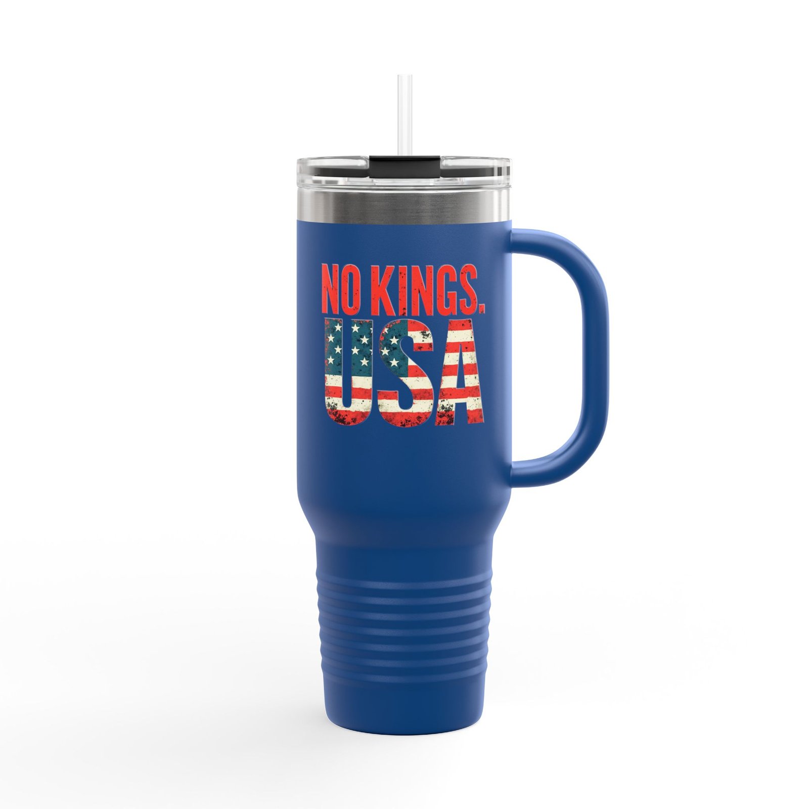 No Kings USA Travel Mug | Patriotic American Flag Text 40oz Insulated Tumbler - Image 14
