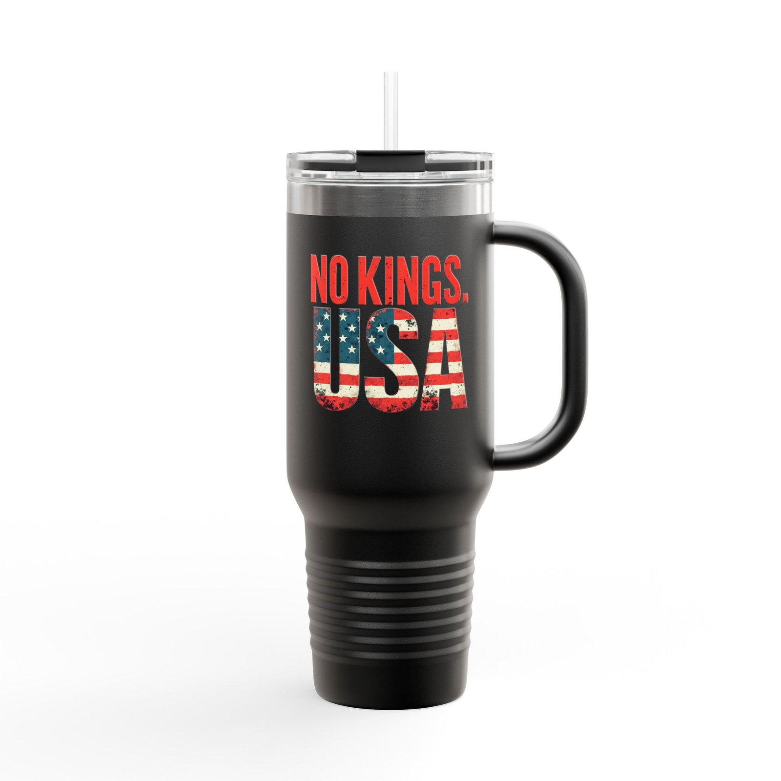 No Kings USA Travel Mug | Patriotic American Flag Text 40oz Insulated Tumbler - Image 3
