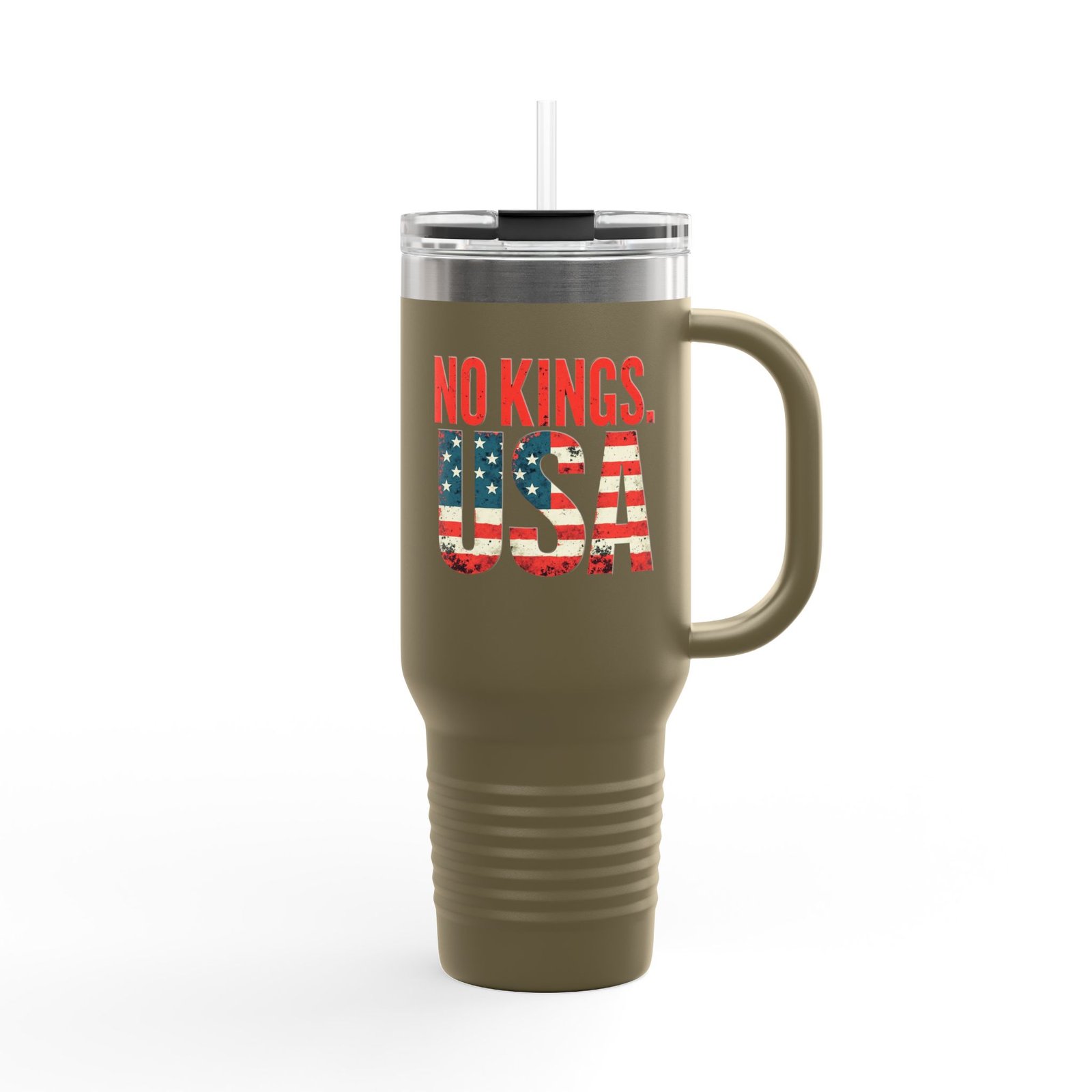 No Kings USA Travel Mug | Patriotic American Flag Text 40oz Insulated Tumbler - Image 8