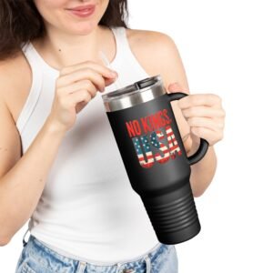 No Kings USA Travel Mug | Patriotic American Flag Text 40oz Insulated Tumbler