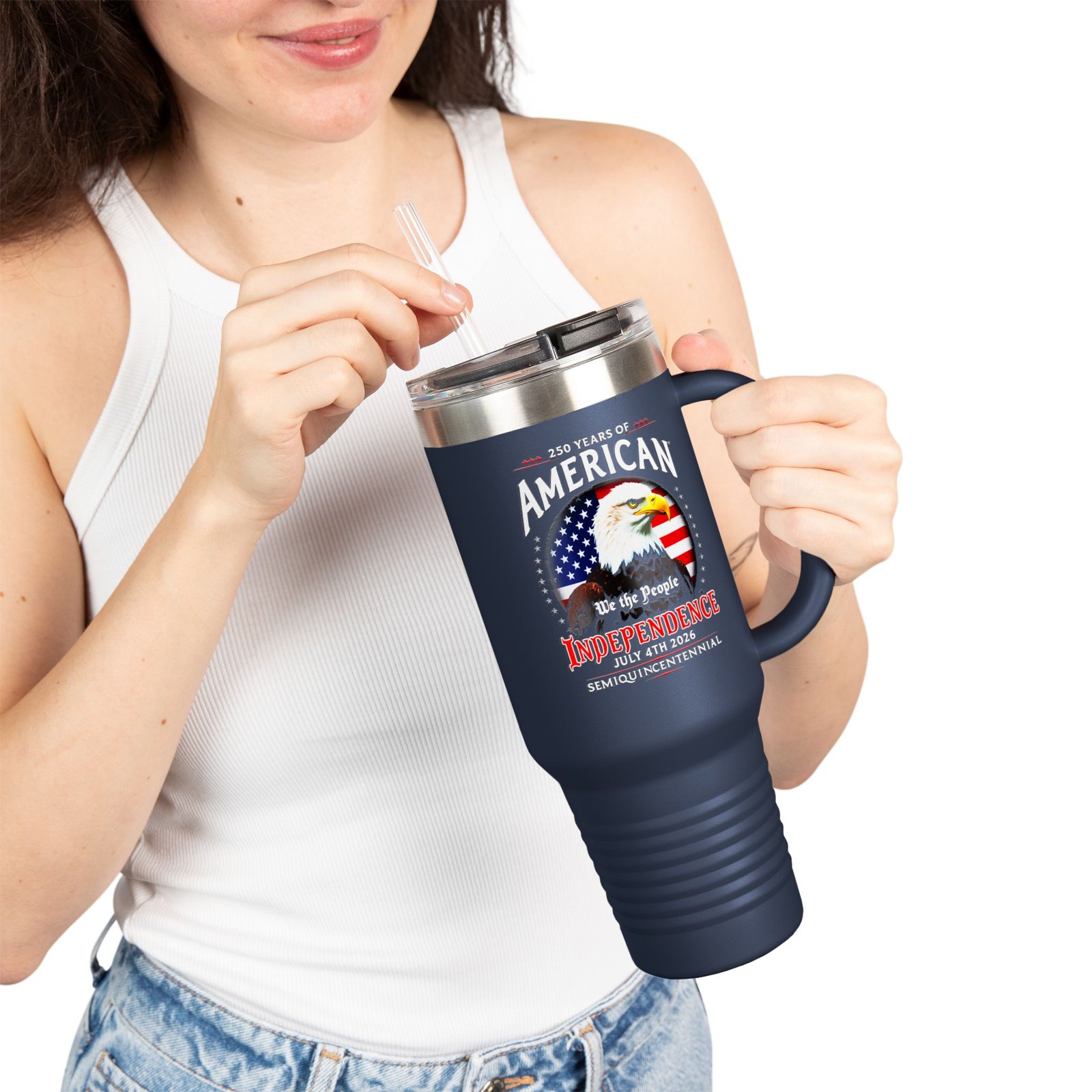 American Eagle Flag Independence 40oz Travel Mug | Patriotic Bald Eagle - Image 15