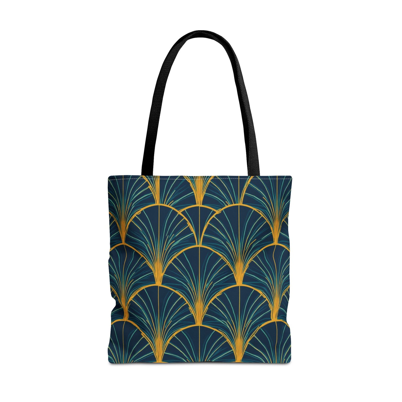 Patina Blue Fan Pattern Tote Bag | Teal Gold Geometric All-Over Print - Image 13