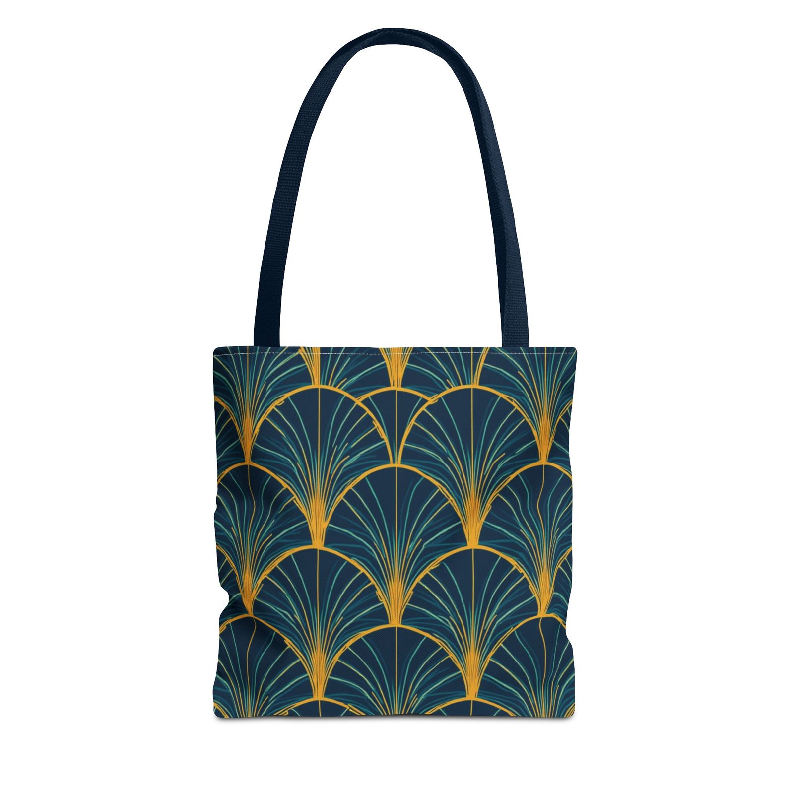 Patina Blue Fan Pattern Tote Bag | Teal Gold Geometric All-Over Print - Image 53