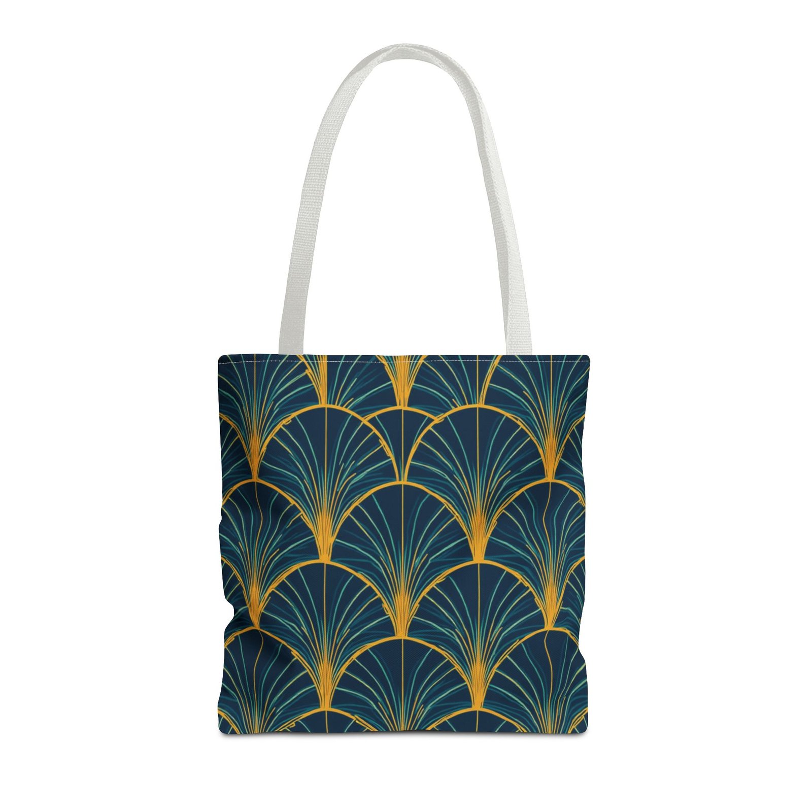 Patina Blue Fan Pattern Tote Bag | Teal Gold Geometric All-Over Print - Image 33