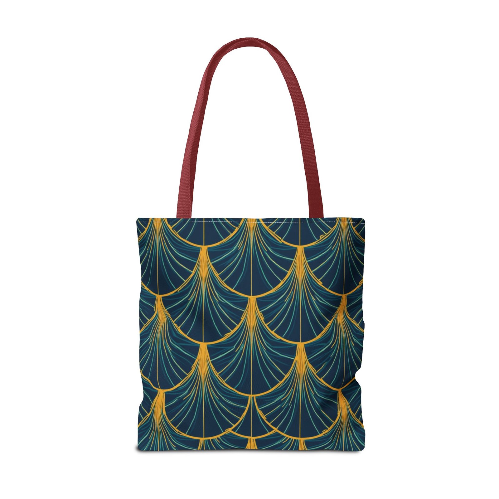 Patina Blue Fan Pattern Tote Bag | Teal Gold Geometric All-Over Print - Image 26