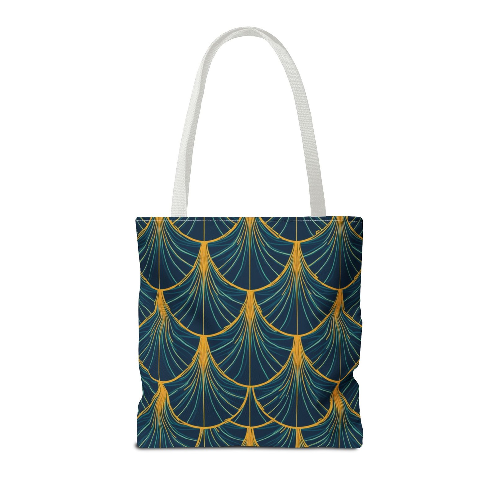 Patina Blue Fan Pattern Tote Bag | Teal Gold Geometric All-Over Print - Image 34