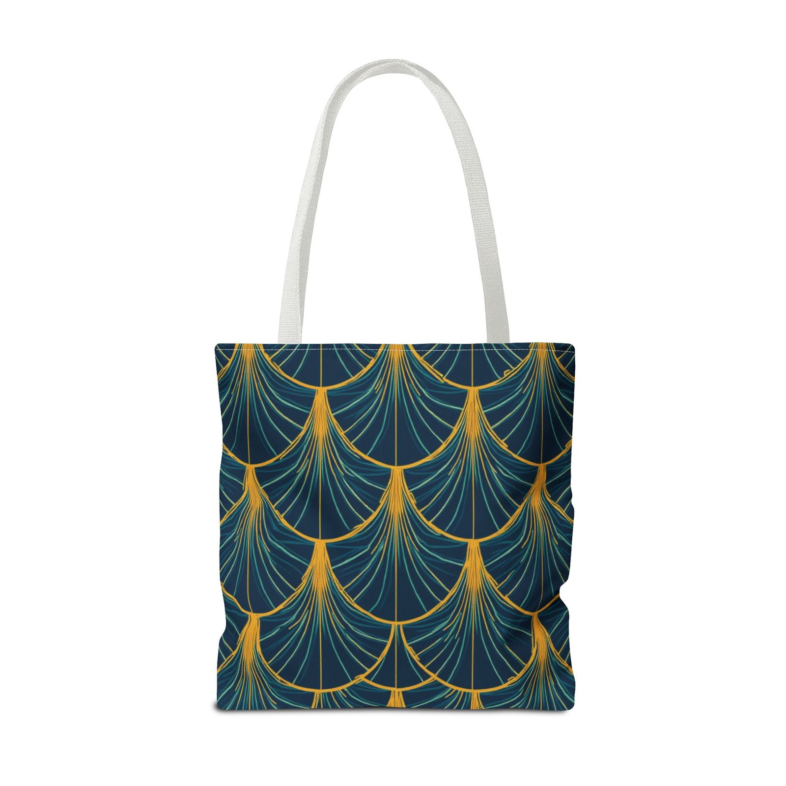Patina Blue Fan Pattern Tote Bag | Teal Gold Geometric All-Over Print - Image 38