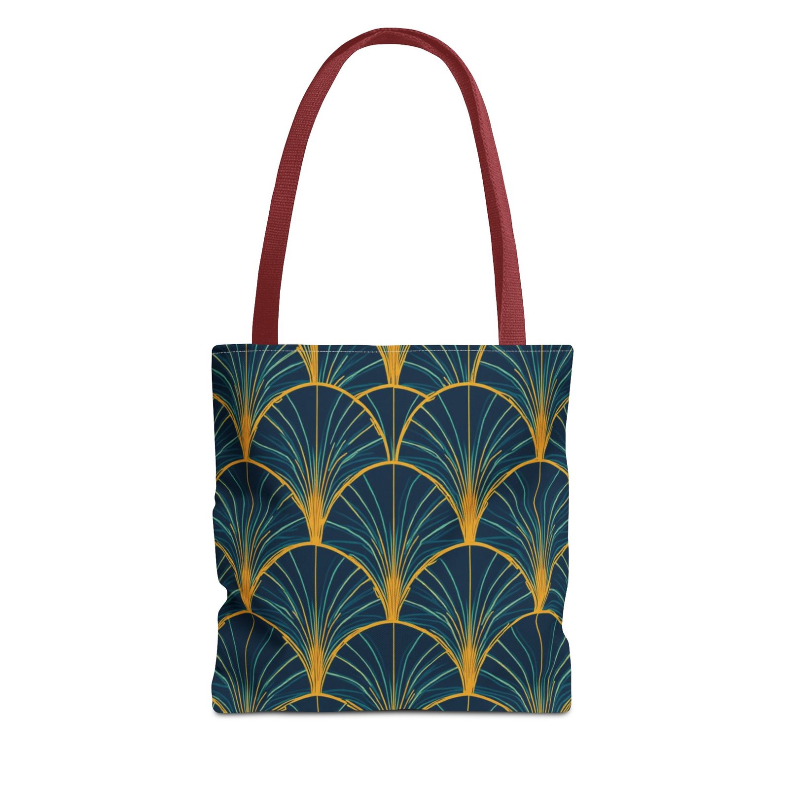 Patina Blue Fan Pattern Tote Bag | Teal Gold Geometric All-Over Print - Image 17