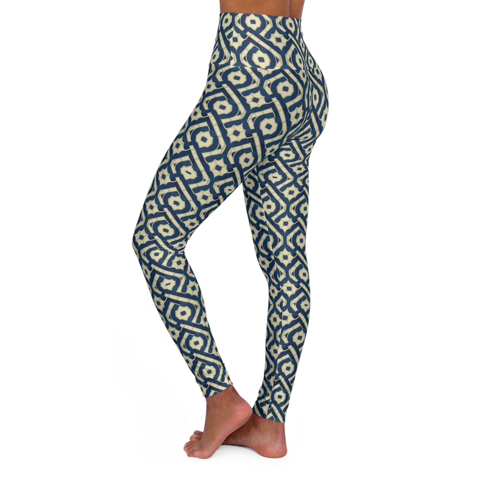 Patina Blue Diamond Pattern High Waisted Yoga Leggings - Image 3