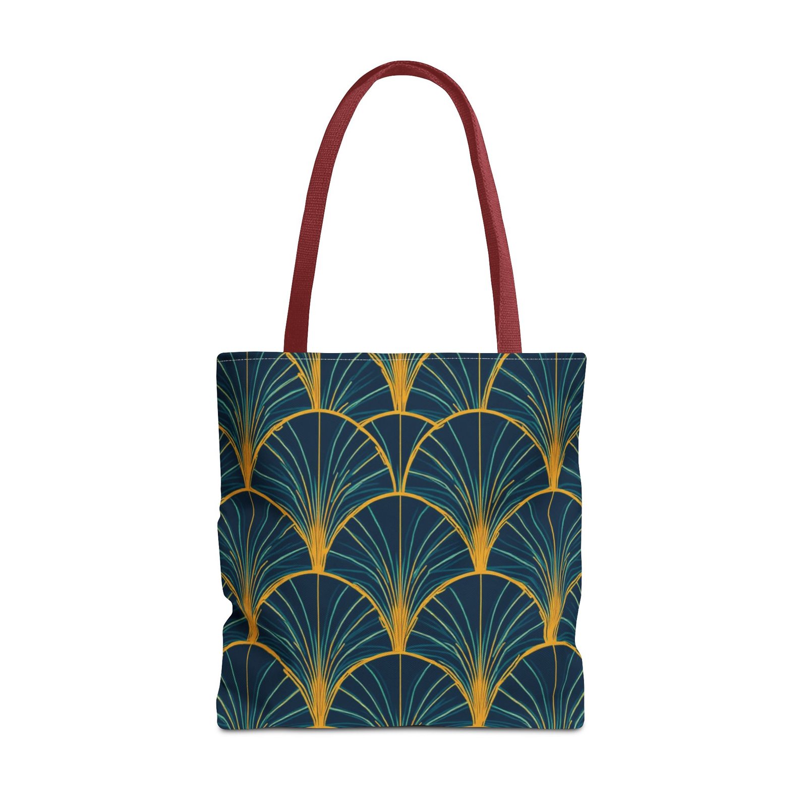 Patina Blue Fan Pattern Tote Bag | Teal Gold Geometric All-Over Print - Image 25